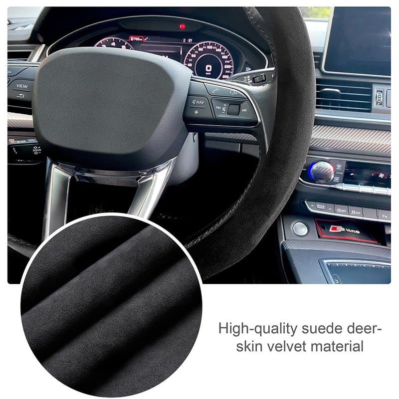 Carodi Suede Steering Wheel Cover ï¼Œ Non-Slip Leather Car Interior Fitting 15-inch Universal - Image 2